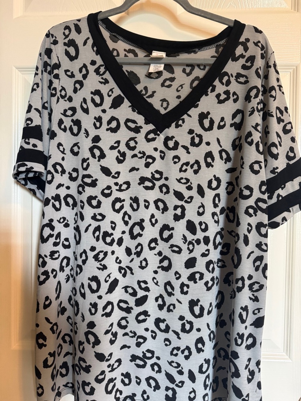 Sew In Love Gray and Black Leopard Print V-Neck Blouse